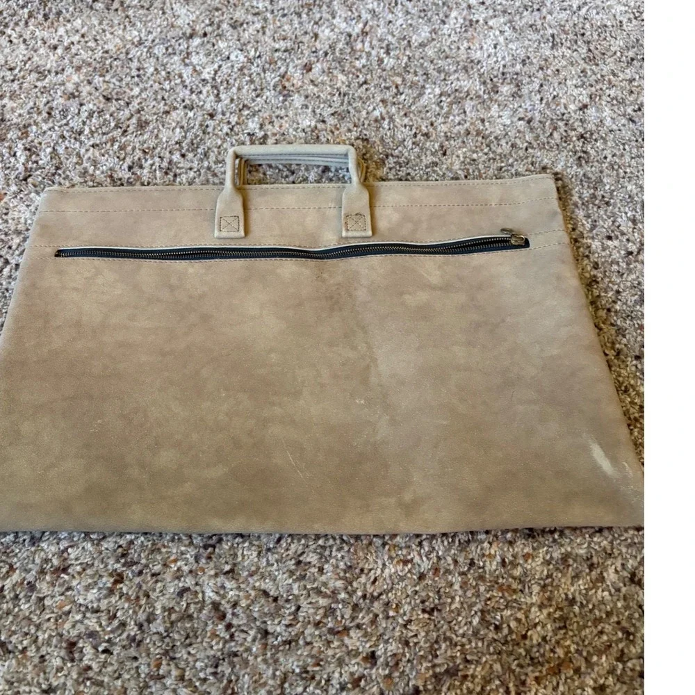 Vintage Tan Faux Suede Document Briefcase Portfolio Laptop Bag